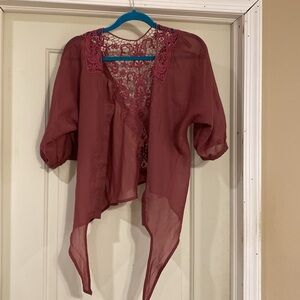 Women's Burgundy Lace Detail Top
